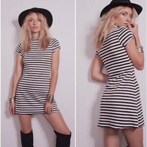 Free People Beach Womens L White Gray Striped Mini Dress Casual Summer New
